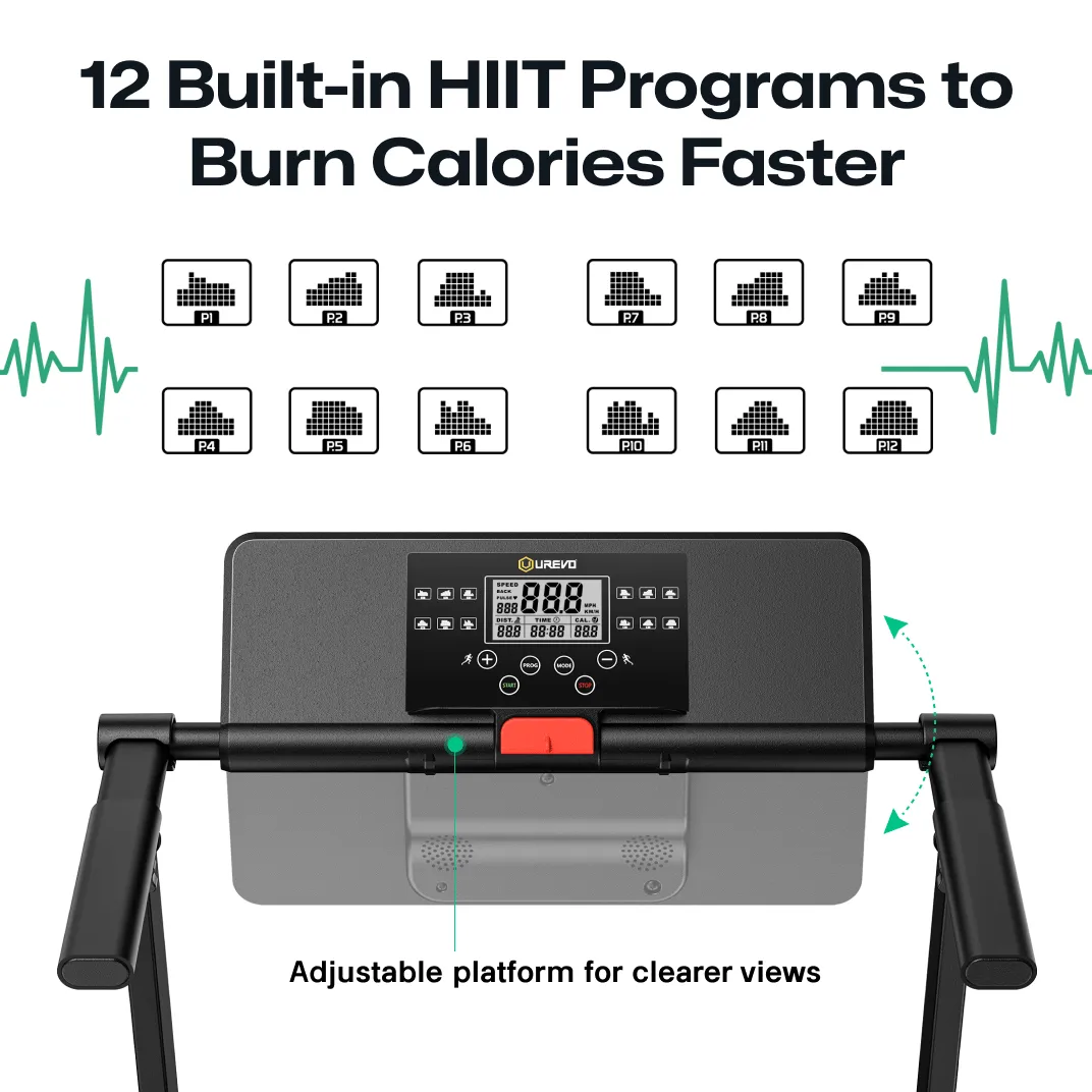Urevo Foldi Mini løbebånd sort med HIIT-programmer