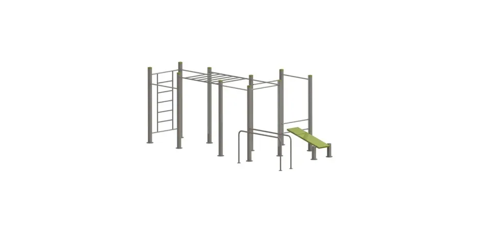 Denfit DSW4572 Wall Monkey Bars træningsstation med bænk